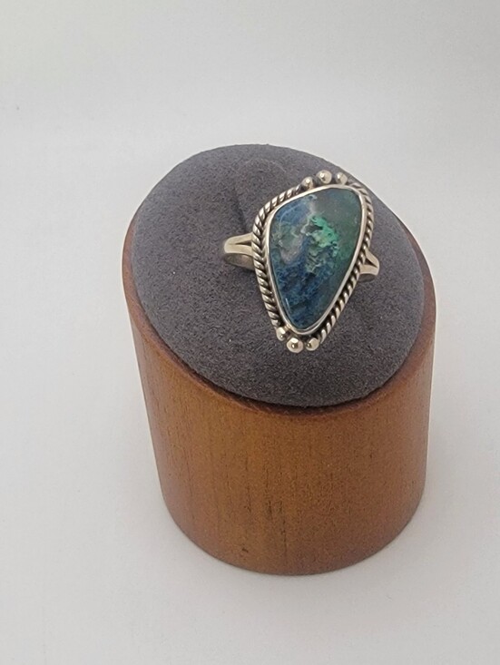 Jewelry - Size 7 Sterling Silver Azurite-Malachite Teardrop Ring - Green Blue